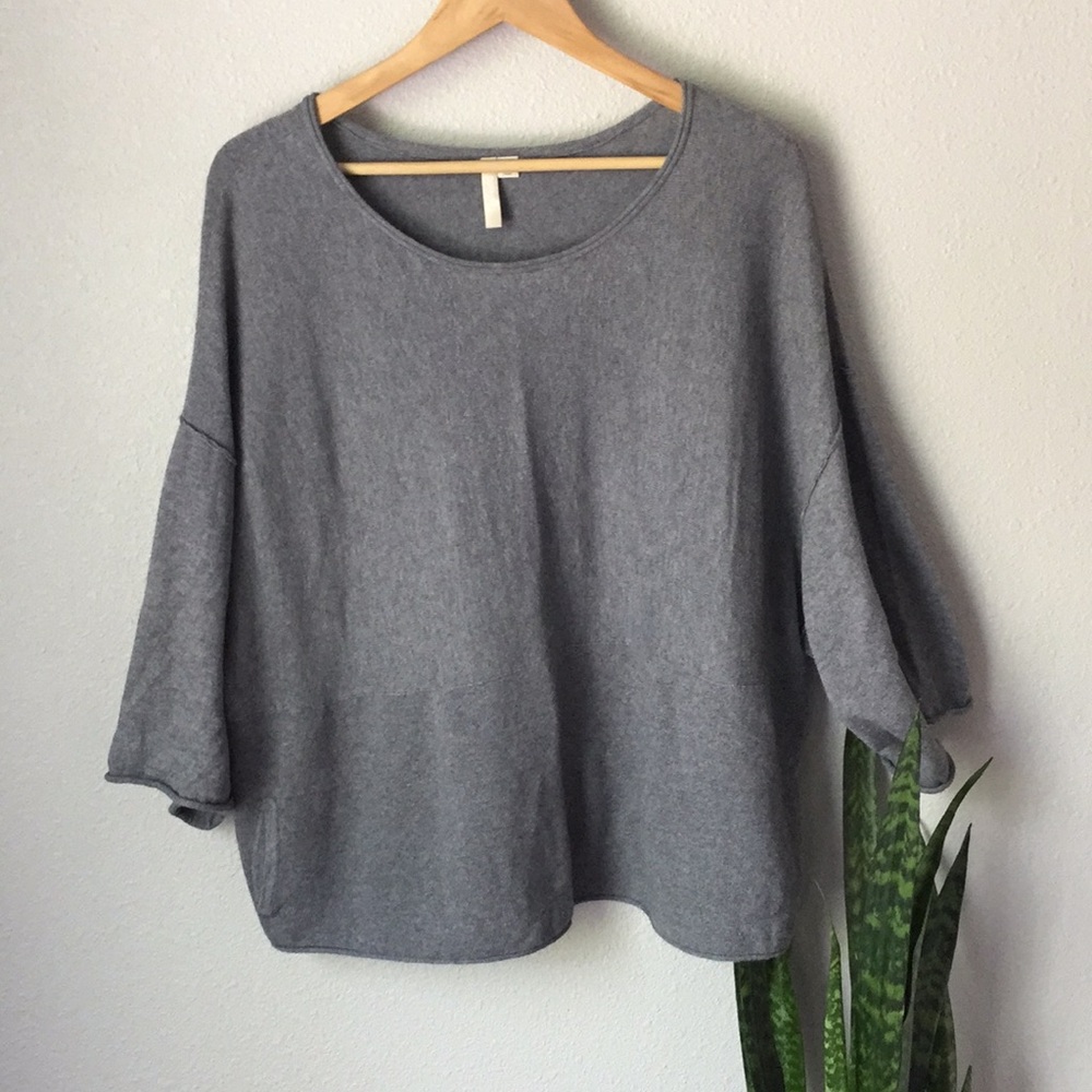 PureJill Cashmere Blend Dolman Gray Scoop Neck Top
